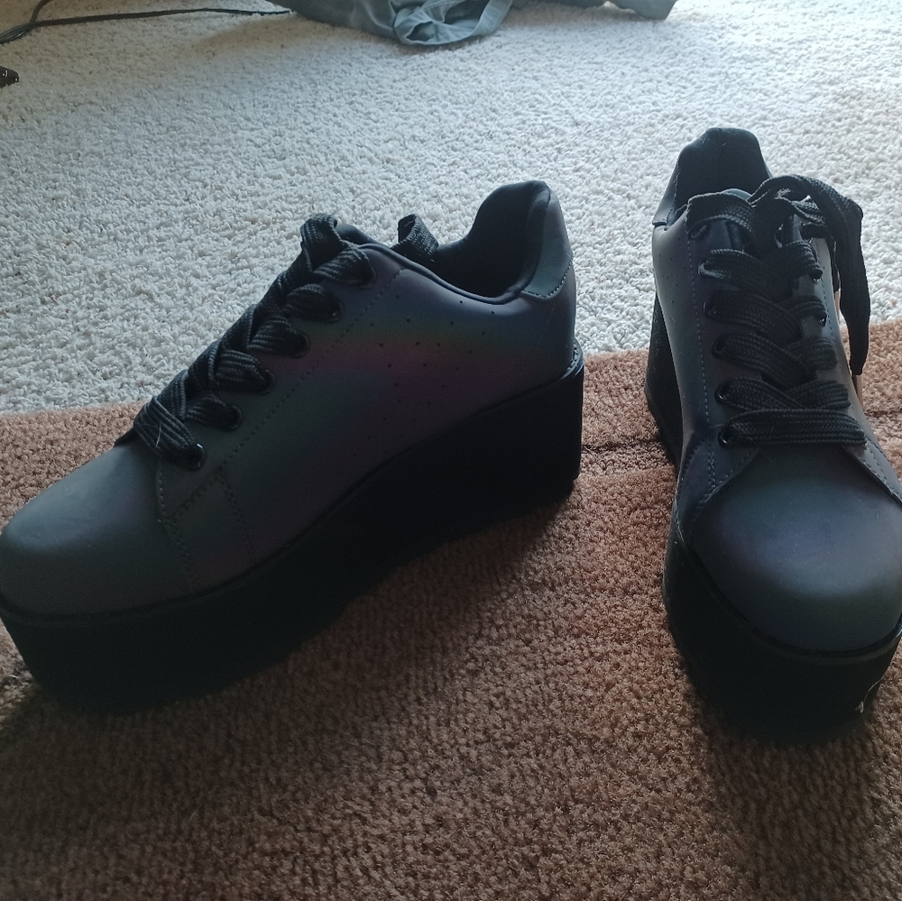 Tru Shoes Irridescent Platforms (Black and Rainbow) 10